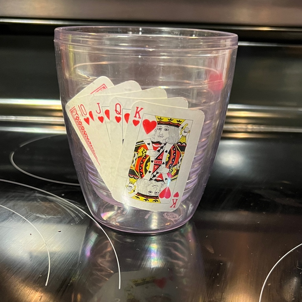 Vintage Clear Tumbler with Playing Cards Design